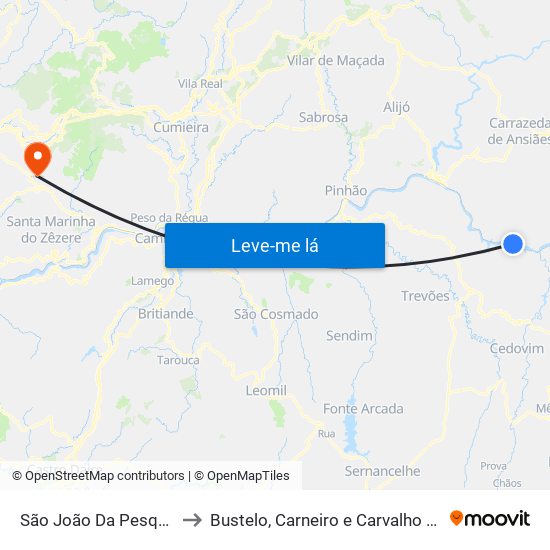 São João Da Pesqueira to Bustelo, Carneiro e Carvalho de Rei map