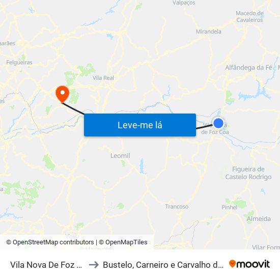 Vila Nova De Foz Côa to Bustelo, Carneiro e Carvalho de Rei map