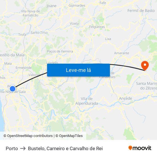 Porto to Bustelo, Carneiro e Carvalho de Rei map