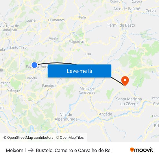 Meixomil to Bustelo, Carneiro e Carvalho de Rei map