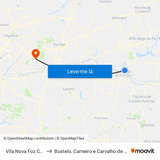 Vila Nova Foz Coa to Bustelo, Carneiro e Carvalho de Rei map