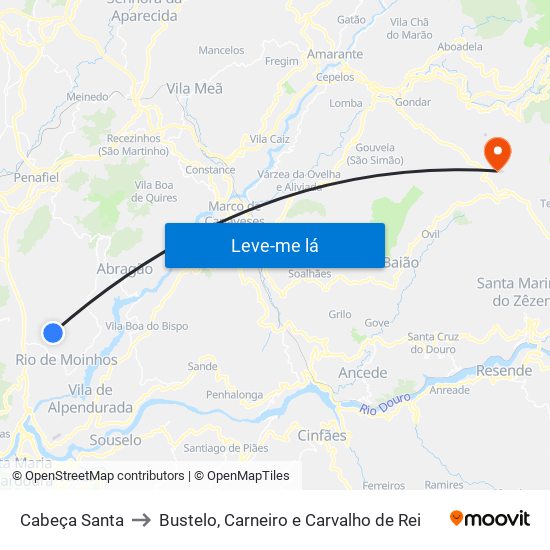 Cabeça Santa to Bustelo, Carneiro e Carvalho de Rei map