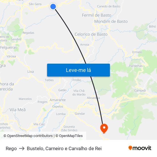 Rego to Bustelo, Carneiro e Carvalho de Rei map