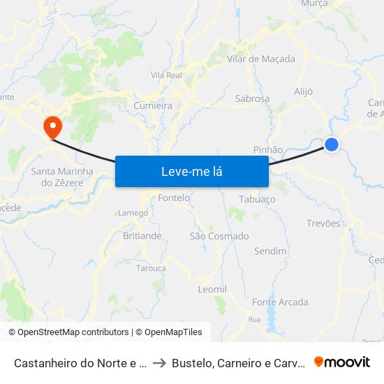 Castanheiro do Norte e Ribalonga to Bustelo, Carneiro e Carvalho de Rei map