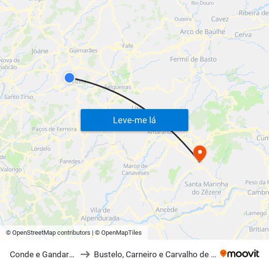 Conde e Gandarela to Bustelo, Carneiro e Carvalho de Rei map