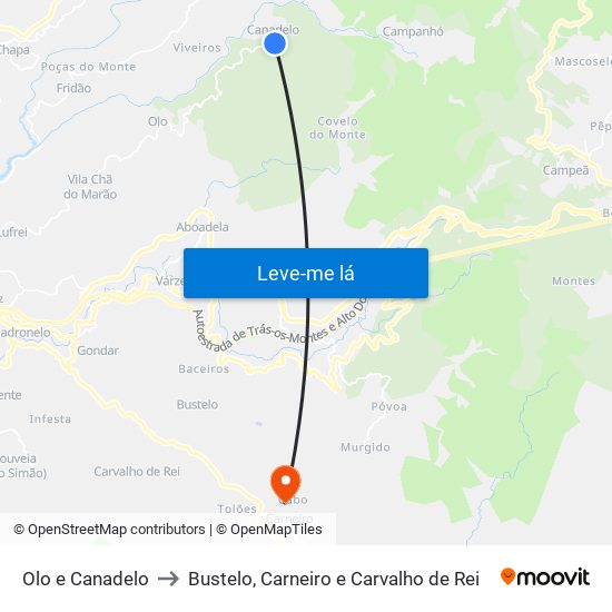 Olo e Canadelo to Bustelo, Carneiro e Carvalho de Rei map