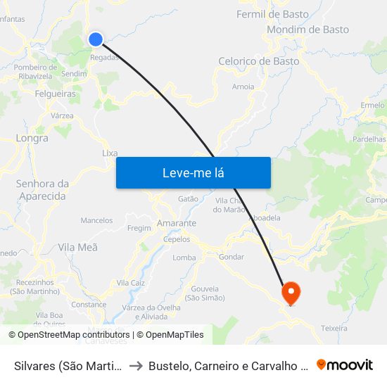 Silvares (São Martinho) to Bustelo, Carneiro e Carvalho de Rei map