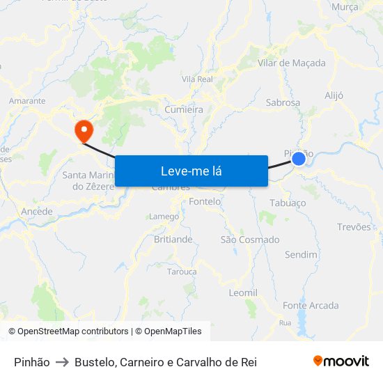 Pinhão to Bustelo, Carneiro e Carvalho de Rei map