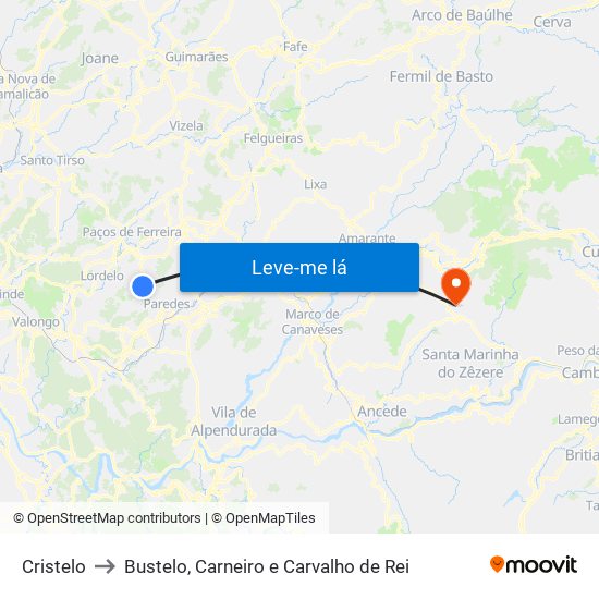 Cristelo to Bustelo, Carneiro e Carvalho de Rei map