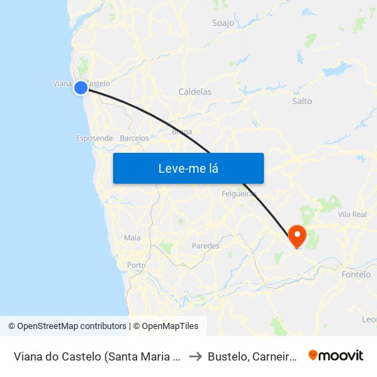 Viana do Castelo (Santa Maria Maior e Monserrate) e Meadela to Bustelo, Carneiro e Carvalho de Rei map