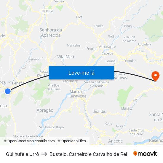 Guilhufe e Urrô to Bustelo, Carneiro e Carvalho de Rei map