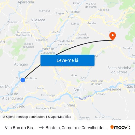 Vila Boa do Bispo to Bustelo, Carneiro e Carvalho de Rei map