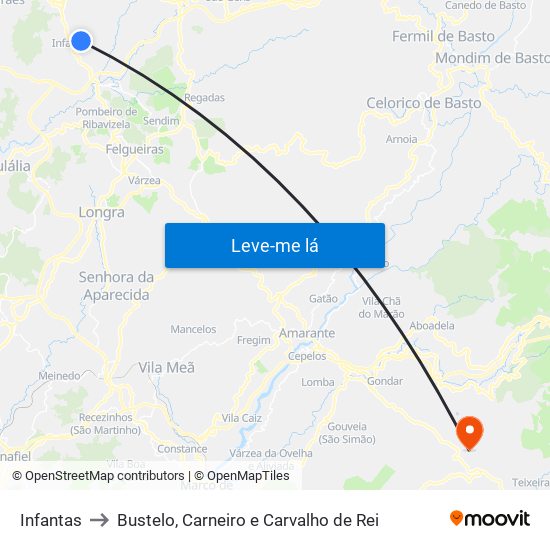 Infantas to Bustelo, Carneiro e Carvalho de Rei map