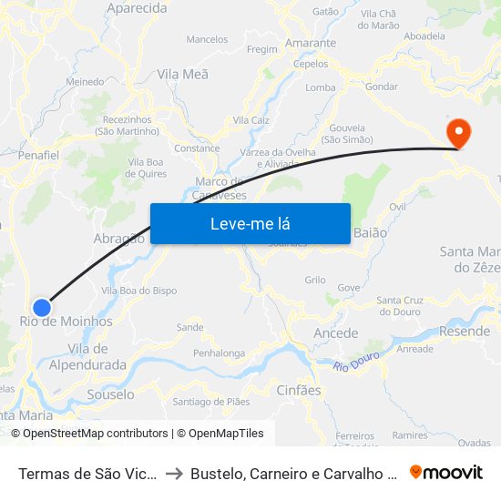 Termas de São Vicente to Bustelo, Carneiro e Carvalho de Rei map