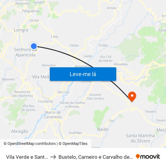 Vila Verde e Santão to Bustelo, Carneiro e Carvalho de Rei map