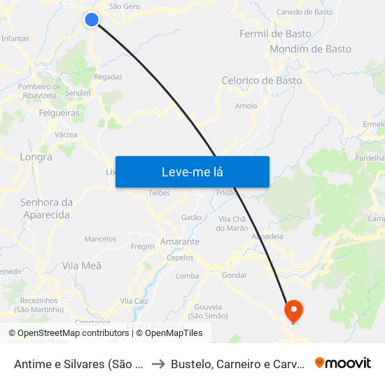 Antime e Silvares (São Clemente) to Bustelo, Carneiro e Carvalho de Rei map