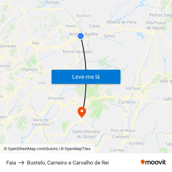 Faia to Bustelo, Carneiro e Carvalho de Rei map