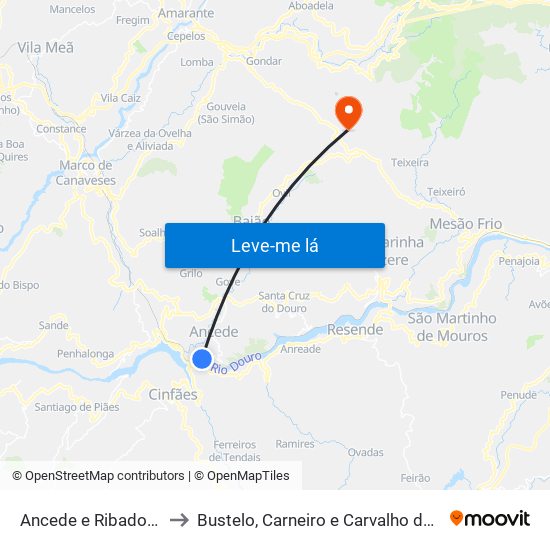 Ancede e Ribadouro to Bustelo, Carneiro e Carvalho de Rei map