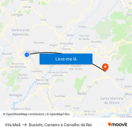 Vila Meã to Bustelo, Carneiro e Carvalho de Rei map