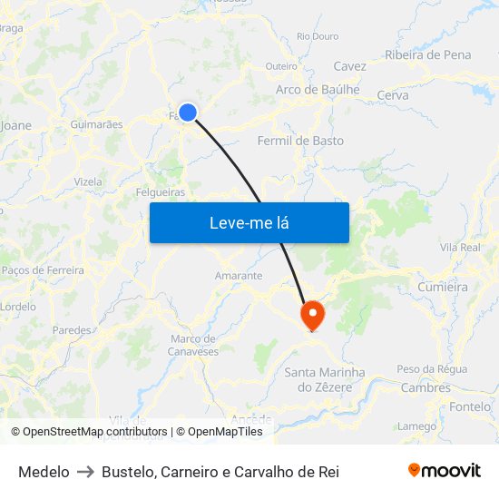 Medelo to Bustelo, Carneiro e Carvalho de Rei map