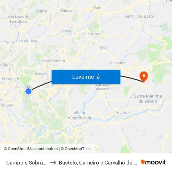 Campo e Sobrado to Bustelo, Carneiro e Carvalho de Rei map