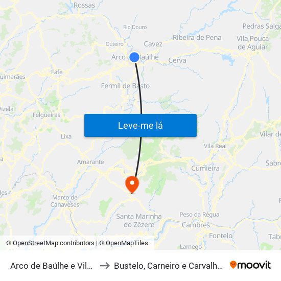 Arco de Baúlhe e Vila Nune to Bustelo, Carneiro e Carvalho de Rei map