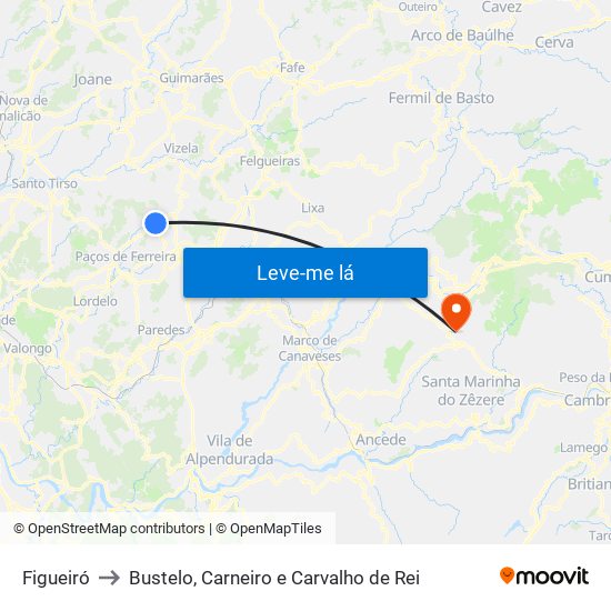 Figueiró to Bustelo, Carneiro e Carvalho de Rei map