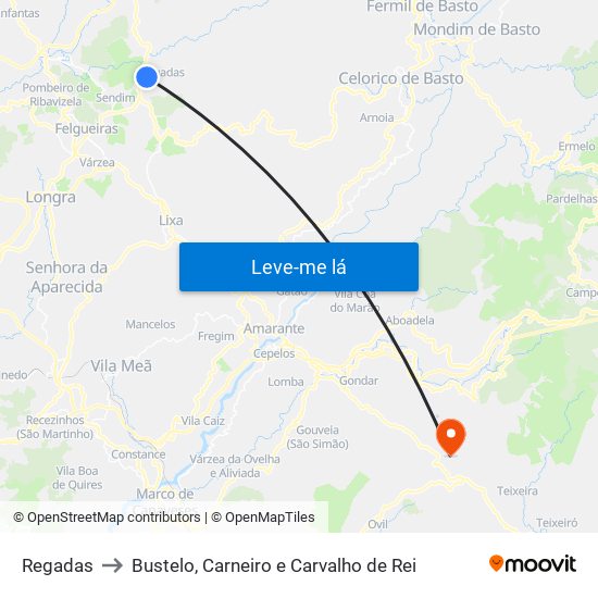 Regadas to Bustelo, Carneiro e Carvalho de Rei map