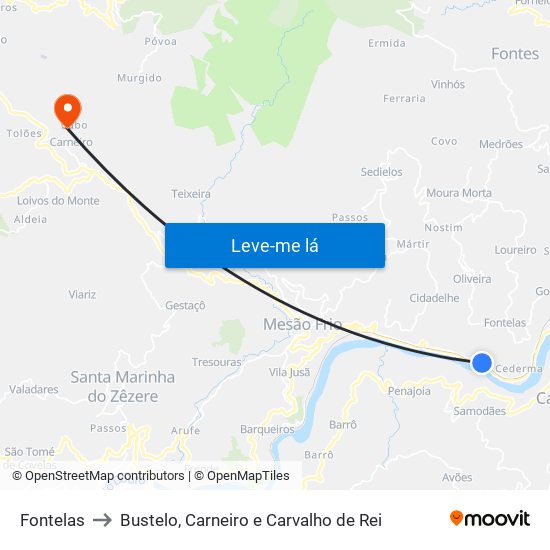 Fontelas to Bustelo, Carneiro e Carvalho de Rei map