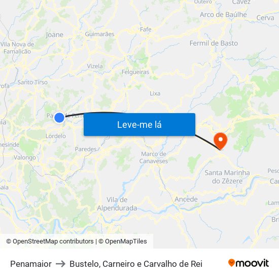 Penamaior to Bustelo, Carneiro e Carvalho de Rei map