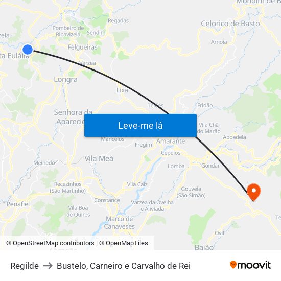 Regilde to Bustelo, Carneiro e Carvalho de Rei map