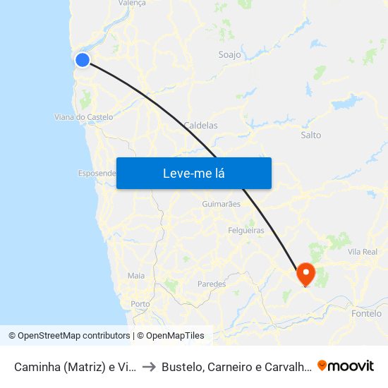 Caminha (Matriz) e Vilarelho to Bustelo, Carneiro e Carvalho de Rei map