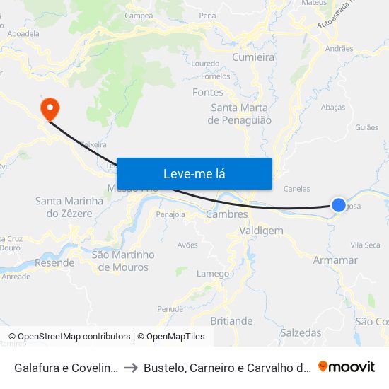 Galafura e Covelinhas to Bustelo, Carneiro e Carvalho de Rei map