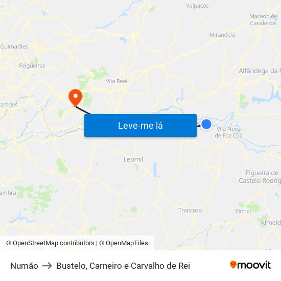 Numão to Bustelo, Carneiro e Carvalho de Rei map