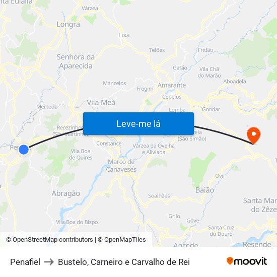 Penafiel to Bustelo, Carneiro e Carvalho de Rei map
