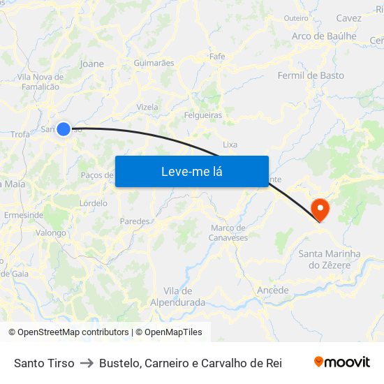 Santo Tirso to Bustelo, Carneiro e Carvalho de Rei map