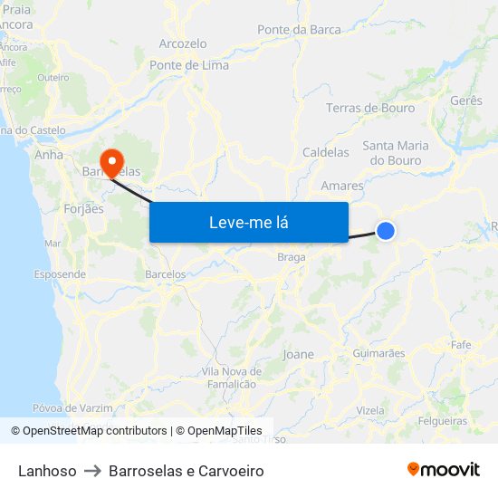 Lanhoso to Barroselas e Carvoeiro map