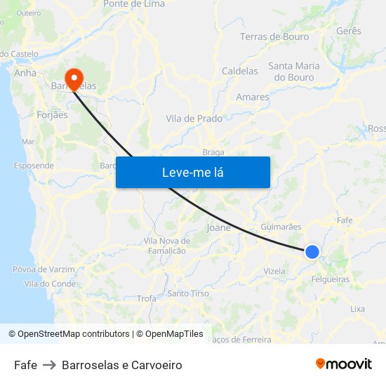Fafe to Barroselas e Carvoeiro map