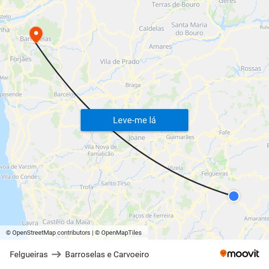 Felgueiras to Barroselas e Carvoeiro map