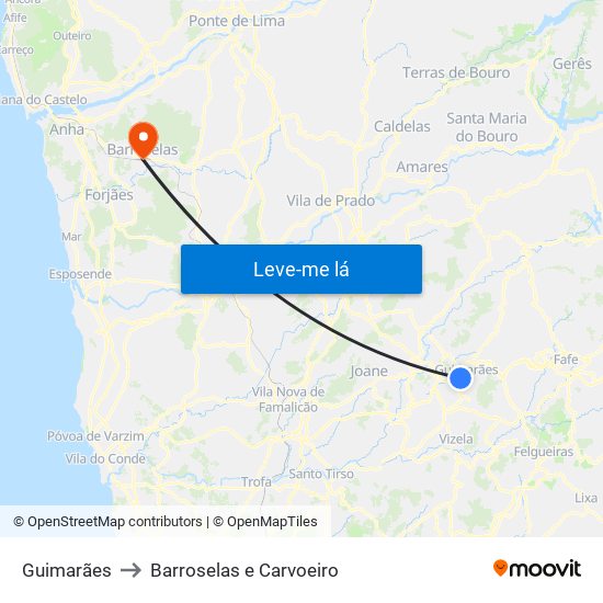 Guimarães to Barroselas e Carvoeiro map