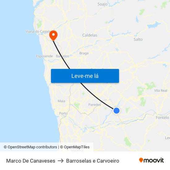 Marco De Canaveses to Barroselas e Carvoeiro map