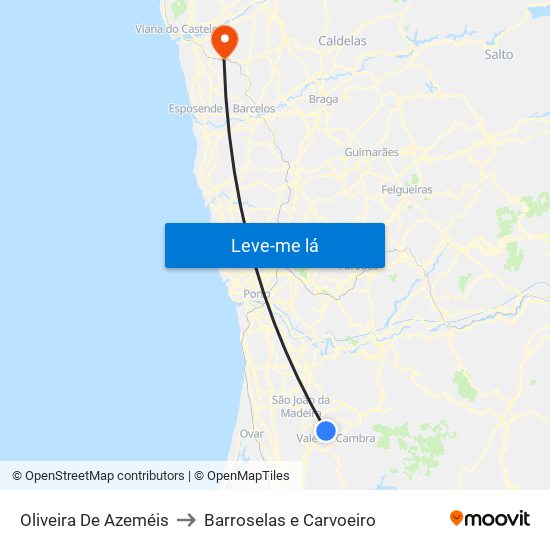 Oliveira De Azeméis to Barroselas e Carvoeiro map