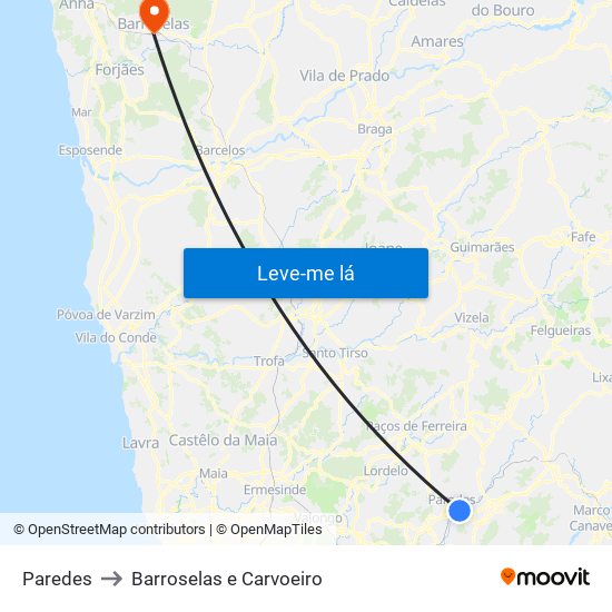 Paredes to Barroselas e Carvoeiro map