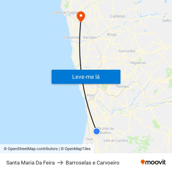 Santa Maria Da Feira to Barroselas e Carvoeiro map