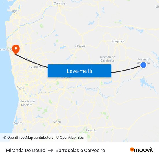 Miranda Do Douro to Barroselas e Carvoeiro map
