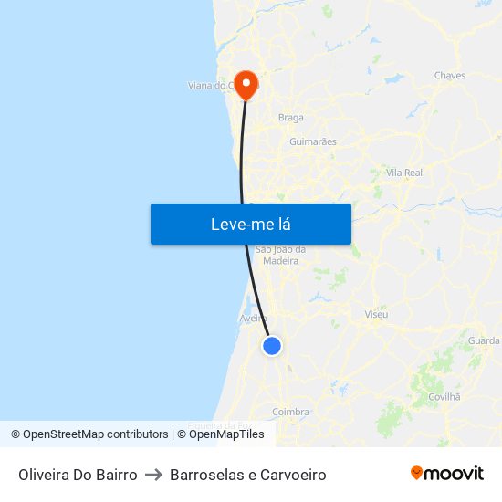 Oliveira Do Bairro to Barroselas e Carvoeiro map