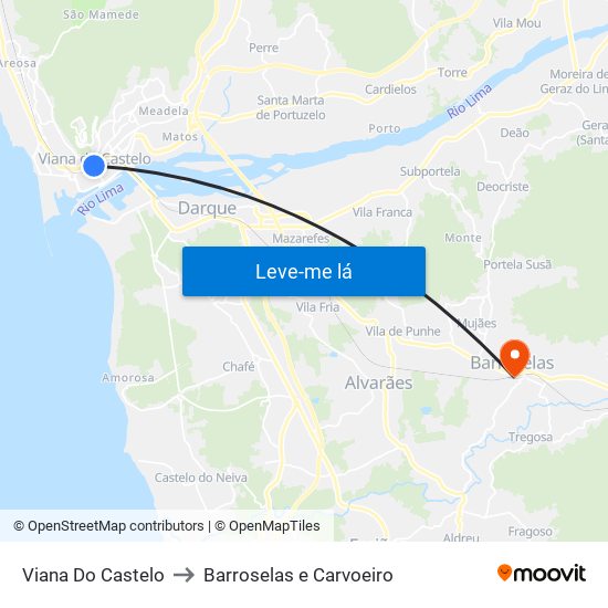 Viana Do Castelo to Barroselas e Carvoeiro map