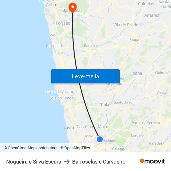 Nogueira e Silva Escura to Barroselas e Carvoeiro map