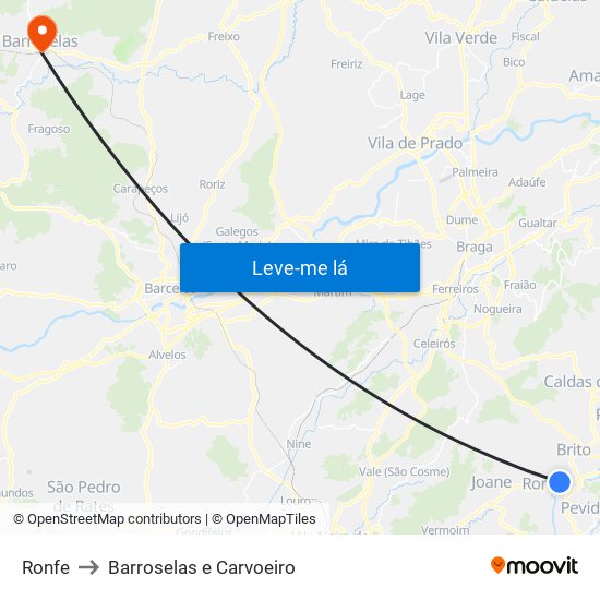 Ronfe to Barroselas e Carvoeiro map