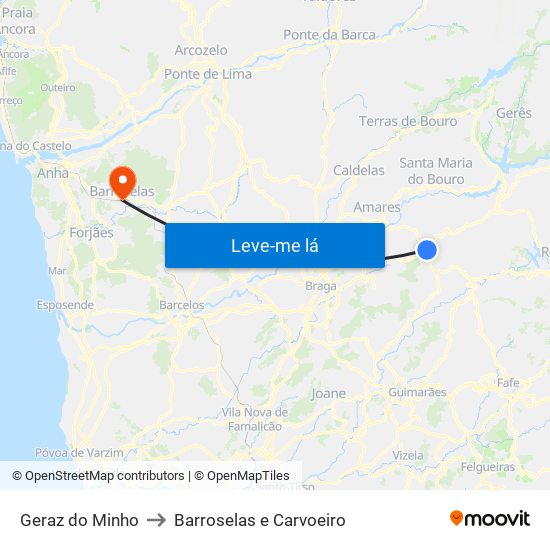 Geraz do Minho to Barroselas e Carvoeiro map